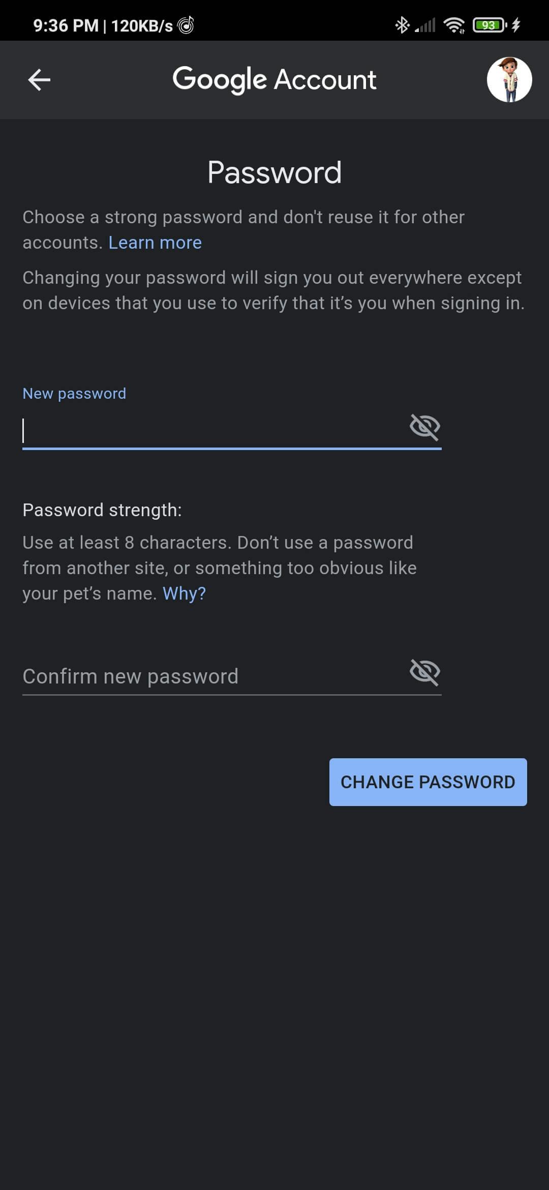 Google New Password