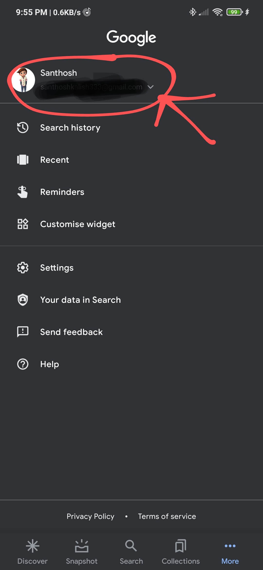 Google Account Selection