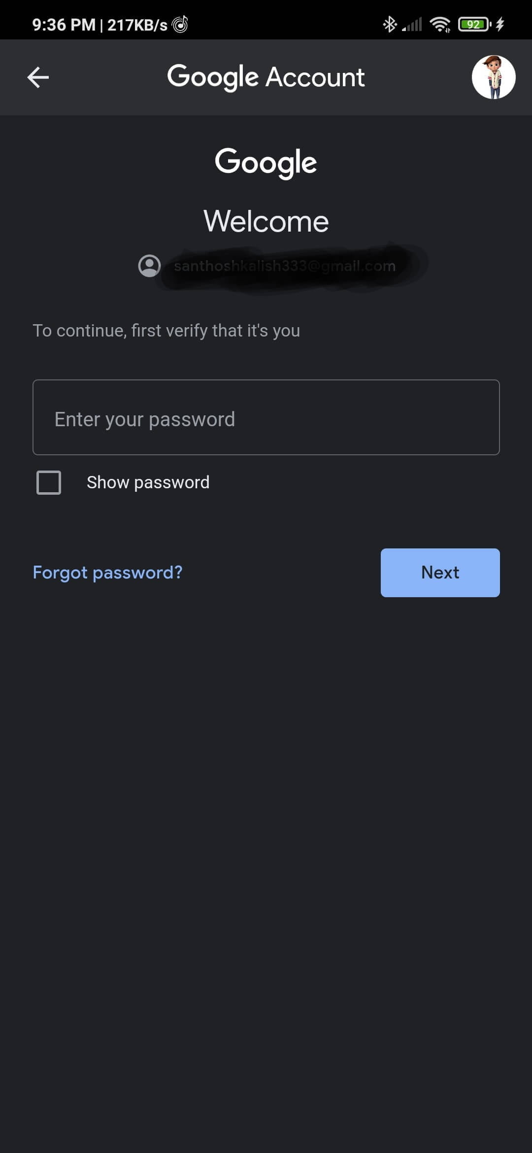 Google Enter Password