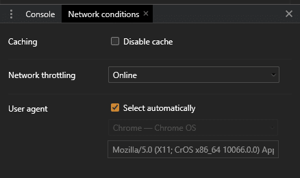 Network Conditions Menu